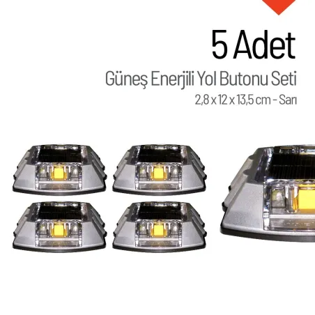 5'li Set Sarı Solar Çakar Yol Butonu Poliüretan Taban