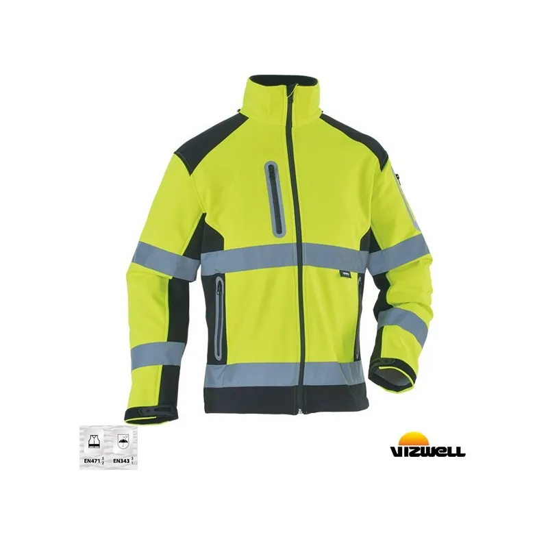 Vizwell VWJK177 Sarı Softshell Reflektörlü İki Renkli Mont