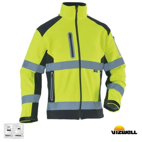 Vizwell VWJK177 Sarı Softshell Reflektörlü İki Renkli Mont