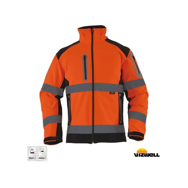Vizwell VWJK177 Turuncu Softshell Reflektörlü İki Renkli Mont