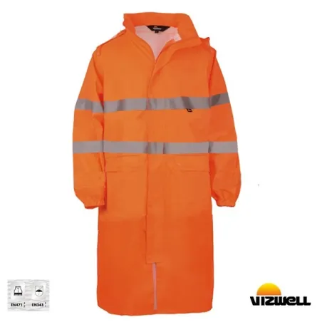Vizwell VWJK67L Turuncu 150 D Reflektörlü Pardesü Yağmurluk
