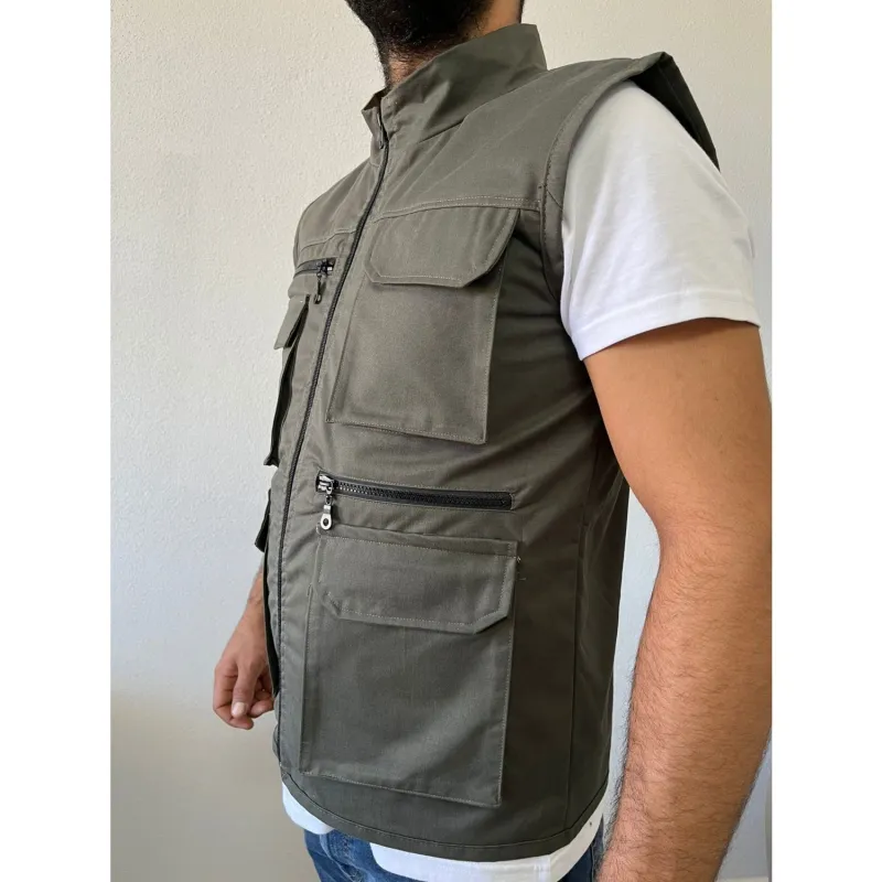 Haki Renk Çok Cepli Tasarım Yelek