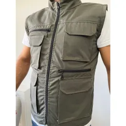 Haki Renk Çok Cepli Tasarım Yelek