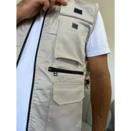 Bej Renk Çok Cepli Tasarım Yelek