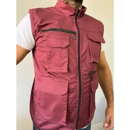 Bordo Renk Çok Cepli Tasarım Yelek