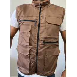 Kahverengi Gri Çok Cepli Tasarım Yelek