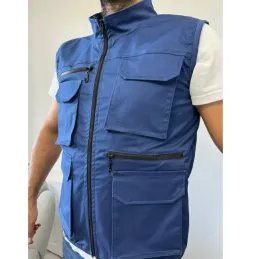 Mavi Renk Çok Cepli Tasarım Yelek