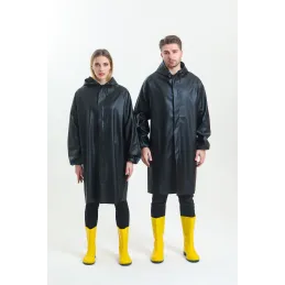 YÜKSEK KALİTE PVC ASTARLI BALIKÇI TİPİ KALIN SİYAH YAĞMURLUK