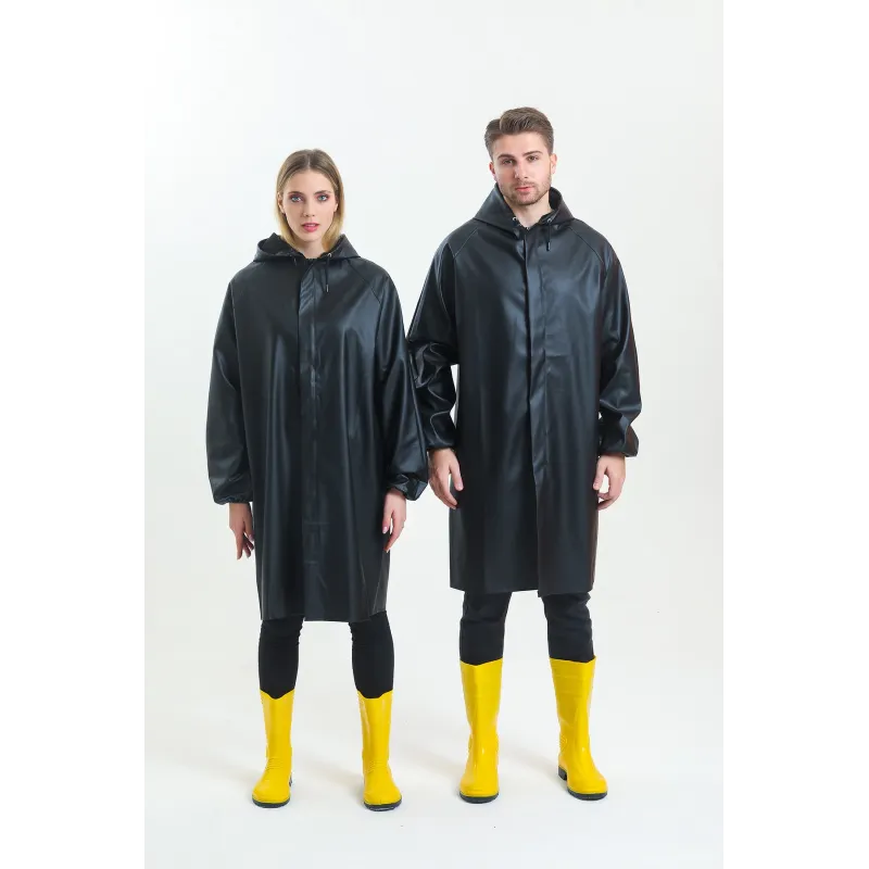 YÜKSEK KALİTE PVC ASTARLI BALIKÇI TİPİ KALIN SİYAH YAĞMURLUK