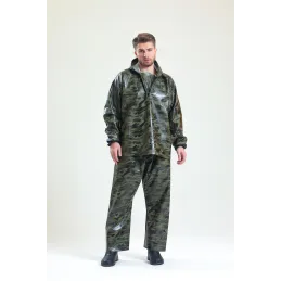 PVC ASTARLI KALIN TAKIM YAĞMURLUK KAMUFLAJ
