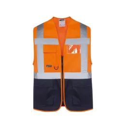 TURUNCU ÇİFT RENK MÜHENDİS CEPLİ İKAZ YELEĞİ