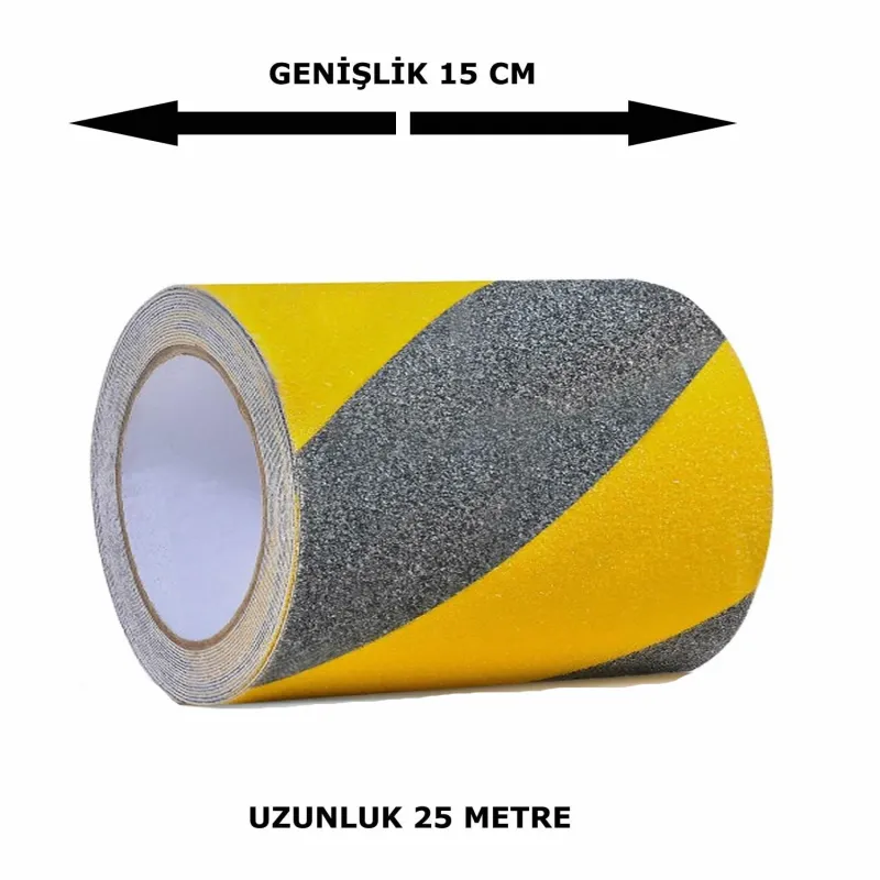 Merdiven Kaydırmaz sarı siyah Bant 25 Metre 15 cm