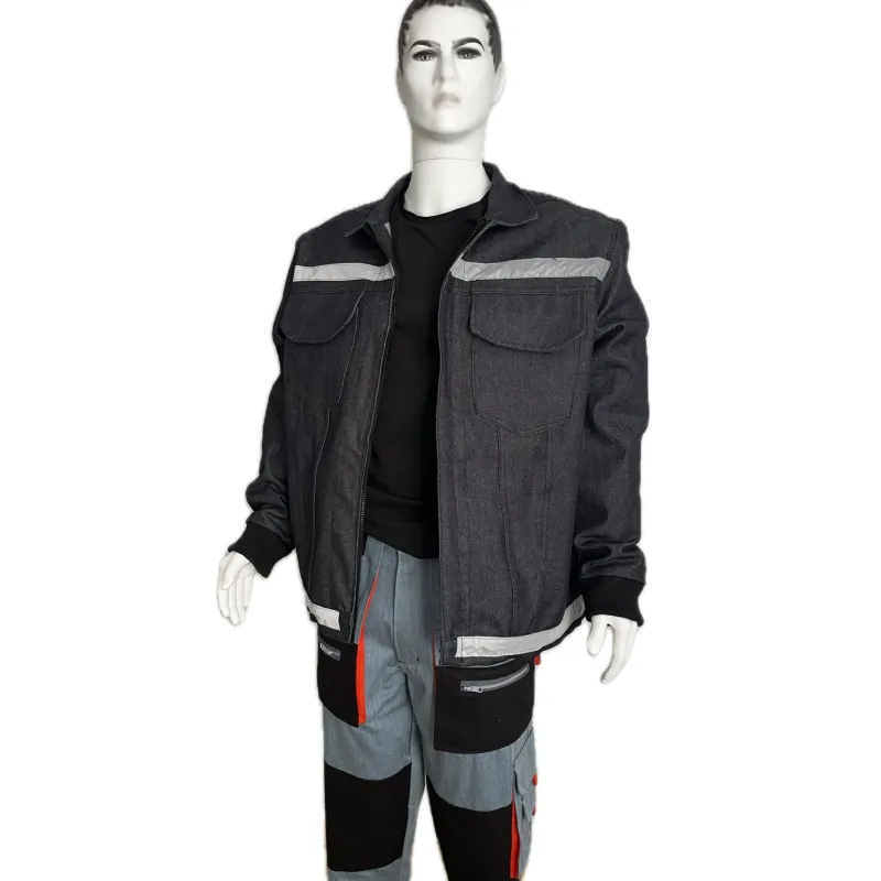 Reflektörlü çok cepli kot kaynakçı ceketi